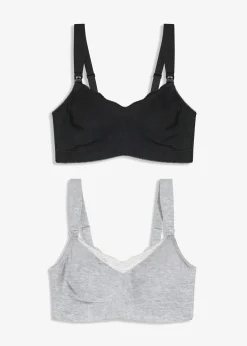 Lot de 2 soutiens-gorge d’allaitement sans armatures avec coton et dentelle