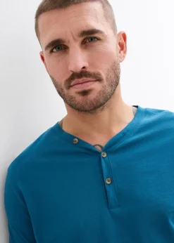 Lot de 2 T-shirts col tunisien manches longues, 100% coton