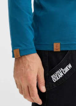 Lot de 2 T-shirts col tunisien manches longues, 100% coton