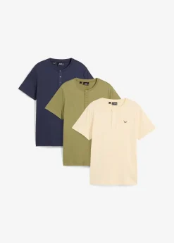 Lot de 3 T-shirts col tunisien 100% coton