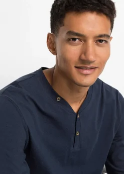 Lot de 2 T-shirts col tunisien manches longues, 100% coton