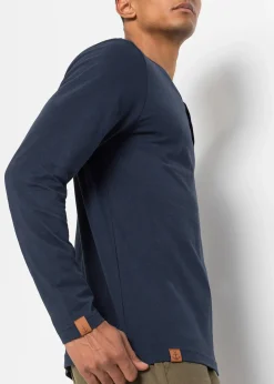 Lot de 2 T-shirts col tunisien manches longues, 100% coton