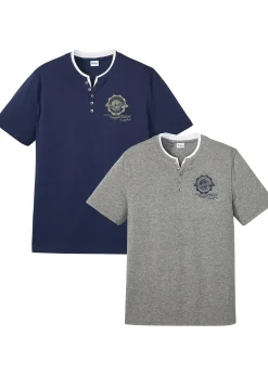 Lot de 2 t-shirts col tunisien 100 % coton