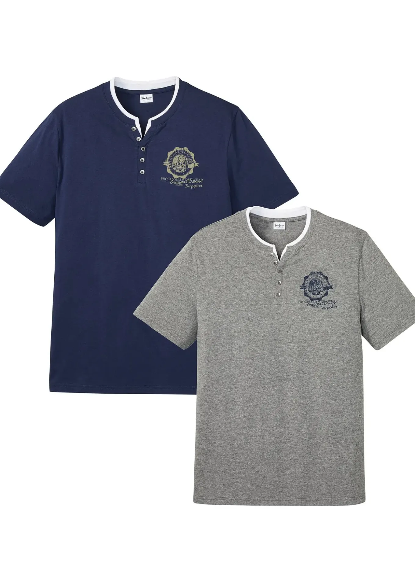 Lot de 2 t-shirts col tunisien 100 % coton