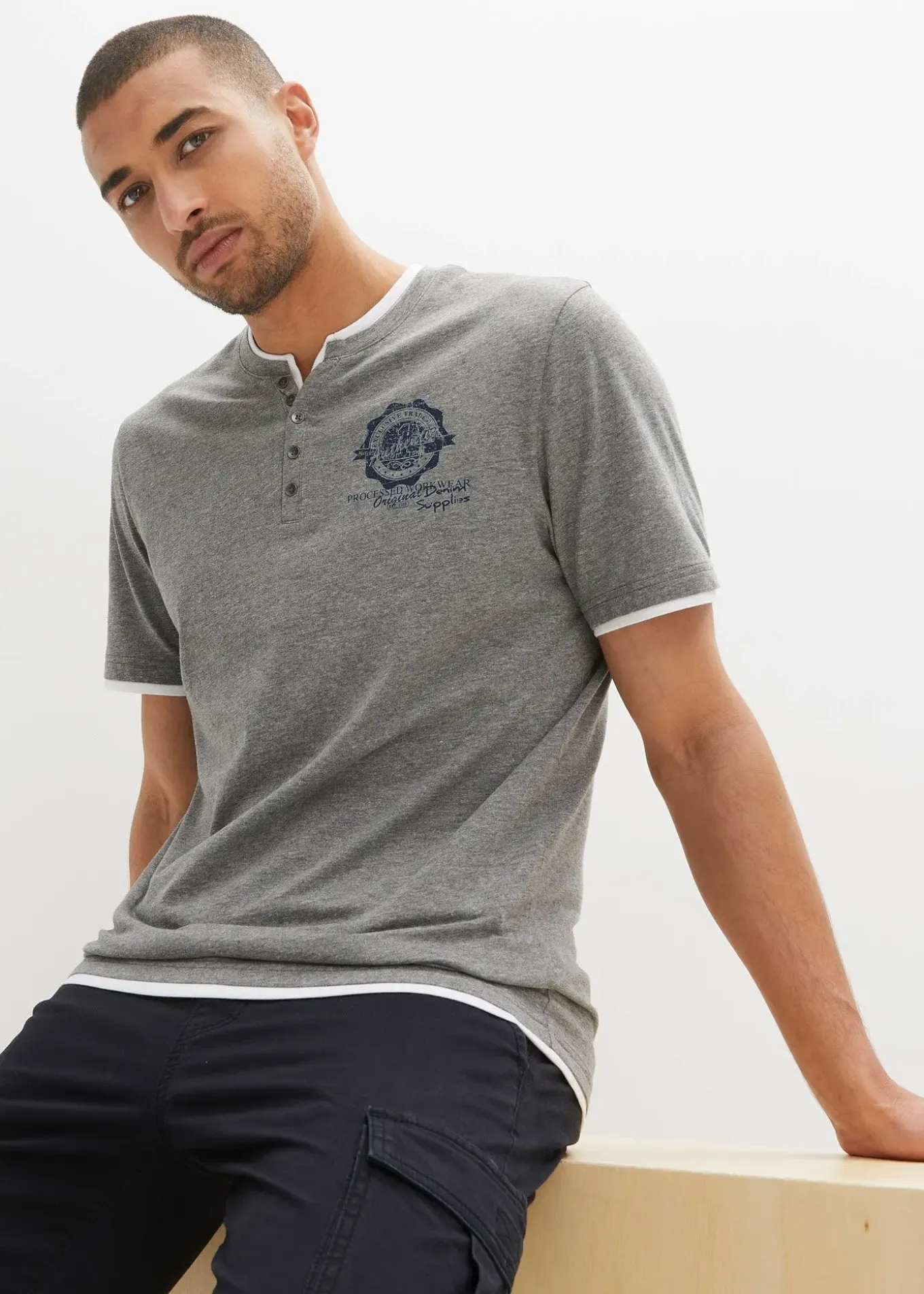 Lot de 2 t-shirts col tunisien 100 % coton