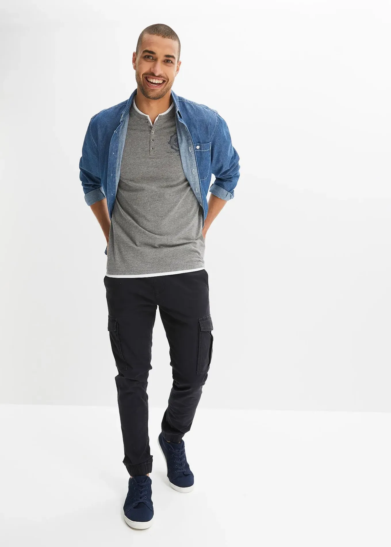 Lot de 2 t-shirts col tunisien 100 % coton