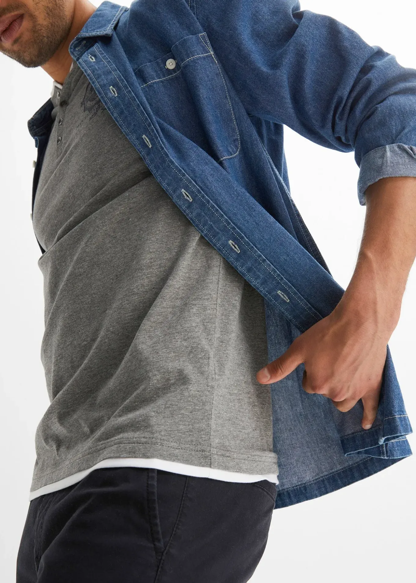 Lot de 2 t-shirts col tunisien 100 % coton