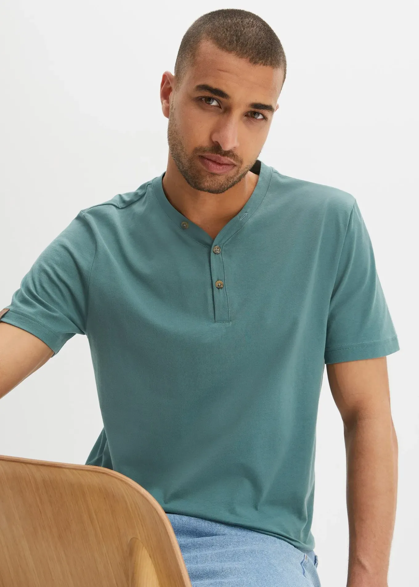 Lot de 2 T-shirts col tunisien 100 % coton