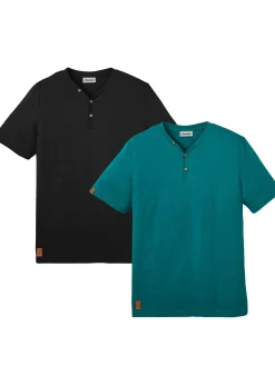 Lot de 2 T-shirts col tunisien 100 % coton