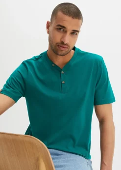 Lot de 2 T-shirts col tunisien 100 % coton