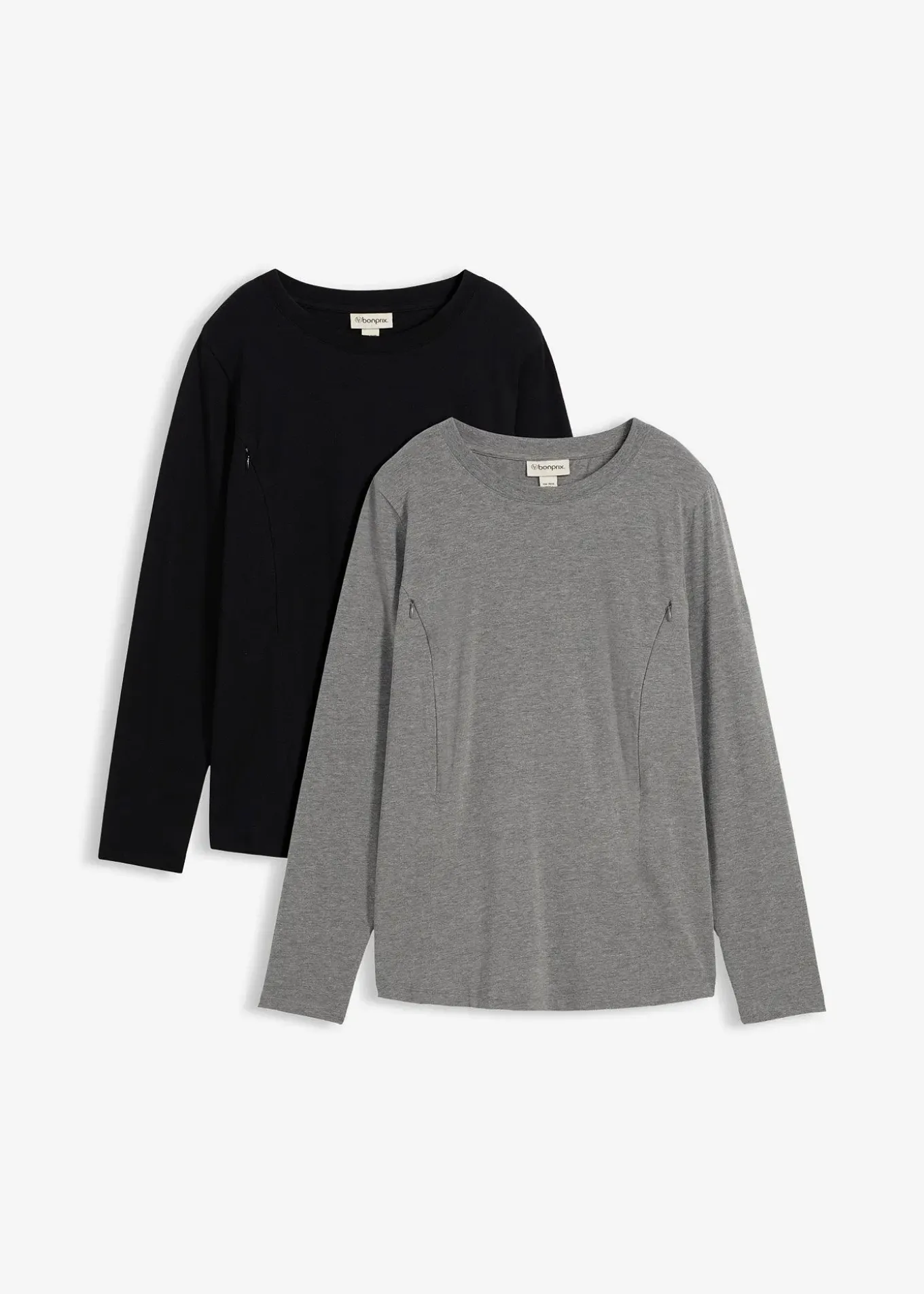 Lot de 2 T-shirts de grossesse avec ouvertures discrètes pour faciliter l’allaitement