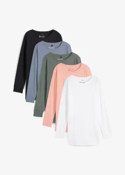 Lot de 5 T-shirts longs à col rond, manches longues