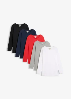 Lot de 5 T-shirts longs à col rond, manches longues