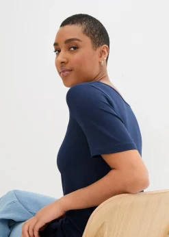 Lot de 2 T-shirts longs basiques, manches courtes