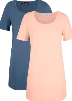 Lot de 2 T-shirts longs basiques, manches courtes