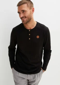 Lot de 2 T-shirts manches longues col tunisien 100% coton