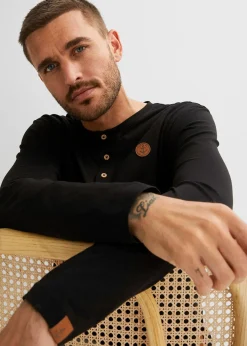 Lot de 2 T-shirts manches longues col tunisien 100% coton