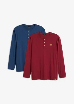 Lot de 2 T-shirts manches longues col tunisien 100% coton