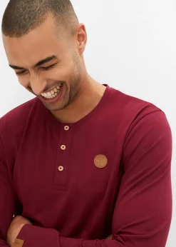 Lot de 2 T-shirts manches longues col tunisien 100% coton