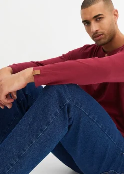 Lot de 2 T-shirts manches longues col tunisien 100% coton