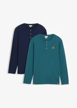 Lot de 2 T-shirts manches longues col tunisien 100% coton