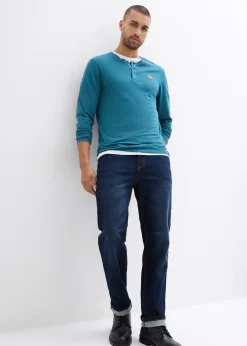 Lot de 2 T-shirts manches longues col tunisien 100% coton