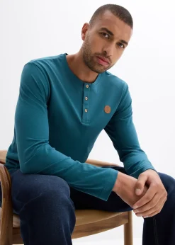 Lot de 2 T-shirts manches longues col tunisien 100% coton