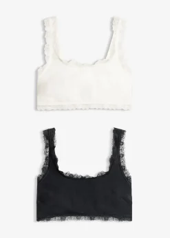 Lot de 2 brassières coton avec dentelle