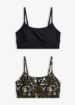 Lot de 2 hauts de bikini bustier, uni et imprimé