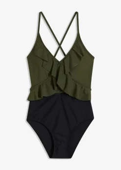 Maillot 1 pièce à découpe et volants