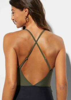 Maillot 1 pièce à découpe et volants