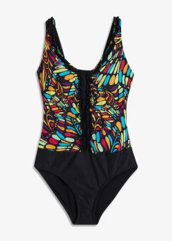 Maillot 1 pièce sculptant à volants, maintien modéré