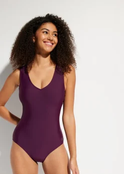 Maillot 1 pièce sculptant à col en V, maintien modéré