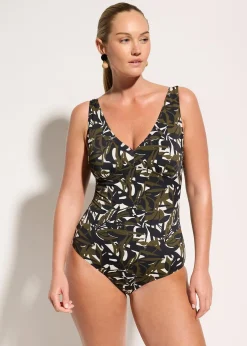 Maillot 1 pièce sculptant à col en V, maintien modéré