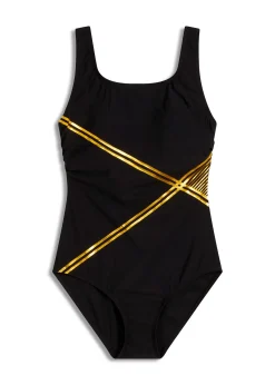 Maillot 1 pièce sculptant à détails dorés, maintien léger