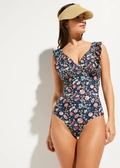 Maillot 1 pièce sculptant à volants, maintien léger