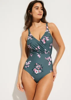 Maillot 1 pièce sculptant effet croisé, maintien léger