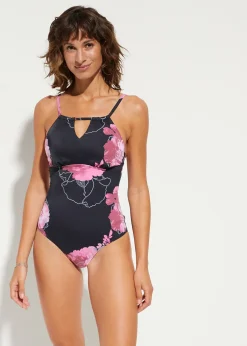 Maillot 1 pièce sculptant, maintien modéré, découpe sur le décolleté