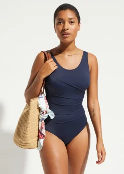 Maillot 1 pièce sculptant, maintien léger, avec plis décoratifs