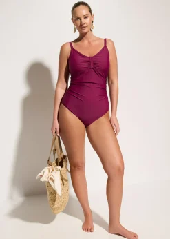 Maillot sculptant à fronces, maintien modéré