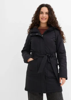 Manteau court déperlant avec ceinture et doublure léopard