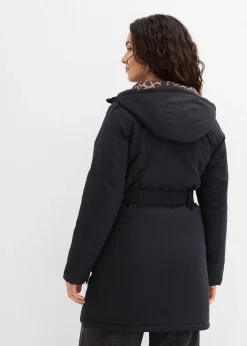 Manteau court déperlant avec ceinture et doublure léopard