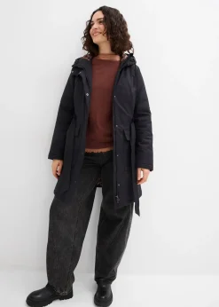 Manteau court déperlant avec ceinture et doublure léopard