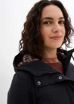 Manteau court déperlant avec ceinture et doublure léopard