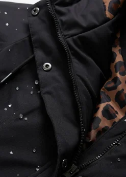 Manteau court déperlant avec ceinture et doublure léopard