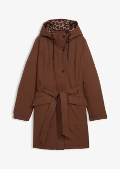 Manteau court déperlant avec ceinture et doublure léopard