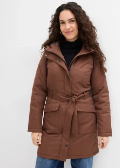 Manteau court déperlant avec ceinture et doublure léopard