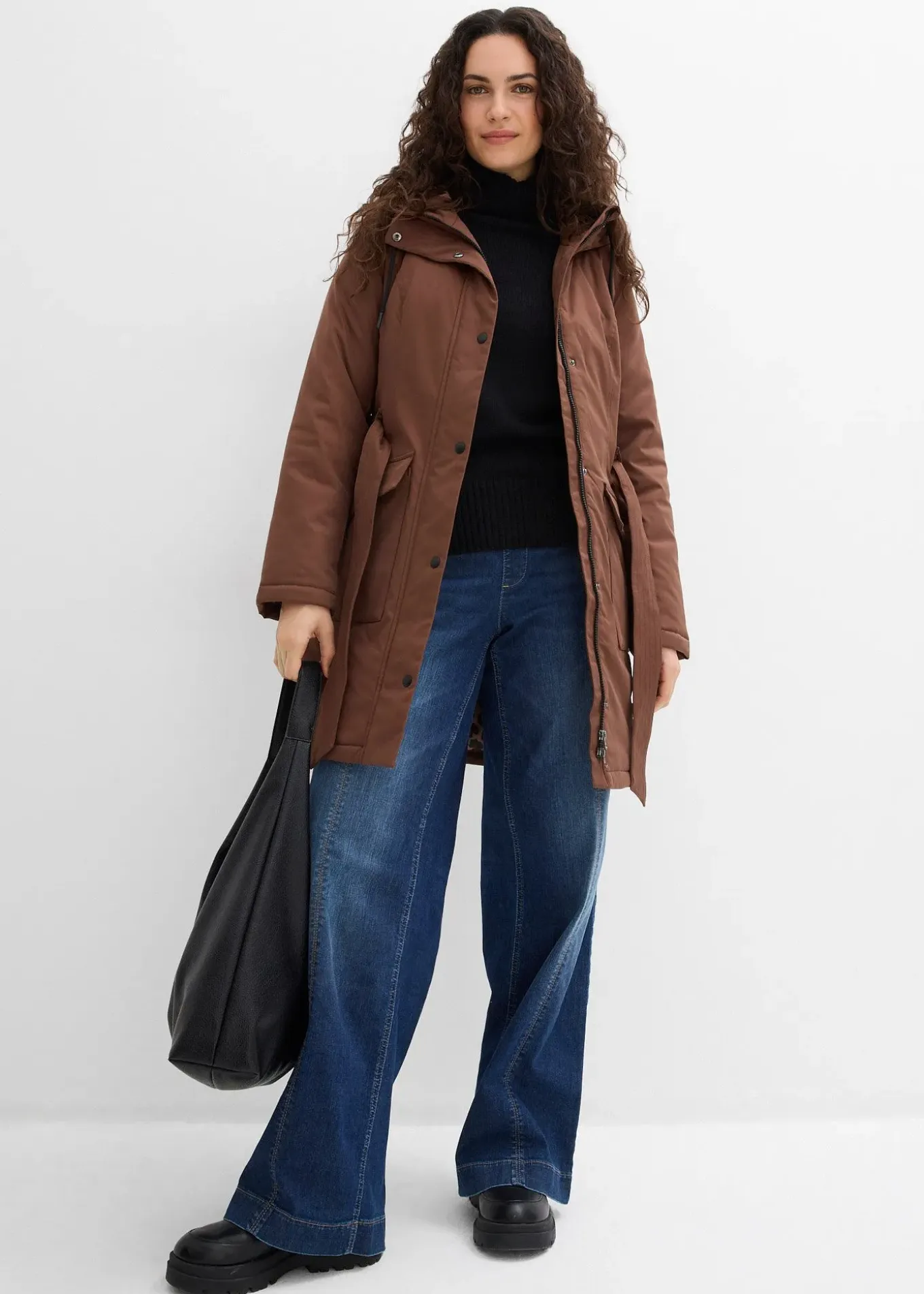 Manteau court déperlant avec ceinture et doublure léopard