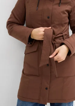Manteau court déperlant avec ceinture et doublure léopard