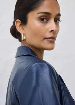 Manteau court en cuir nappa d’agneau